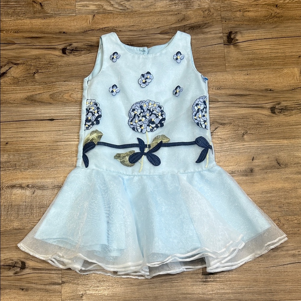 Elegant Blue Floral Kids Formal Dress